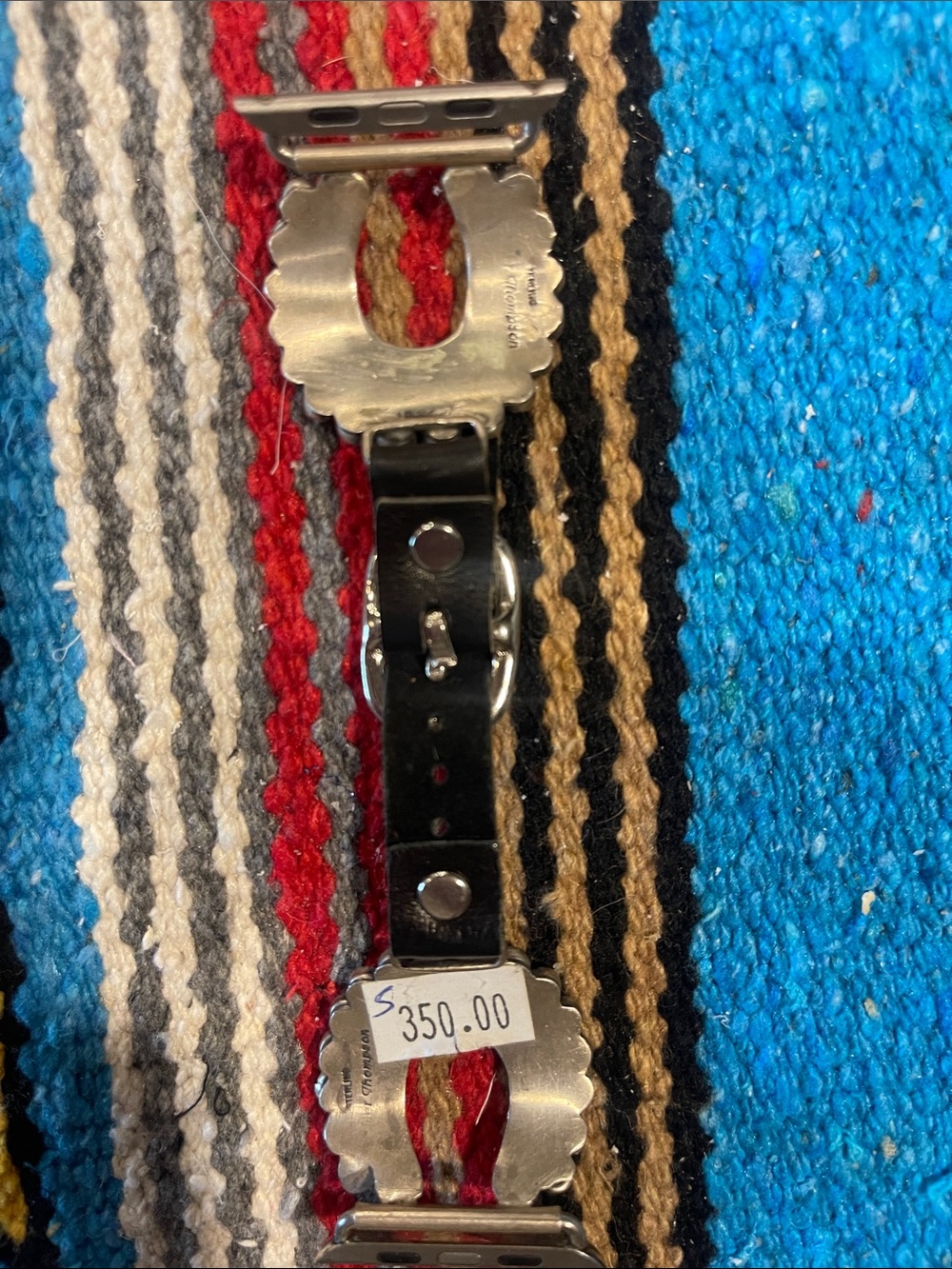 Black Leather Watch Band with Turquoise Bead & Horseshoe Accents - Picture 2 of 9